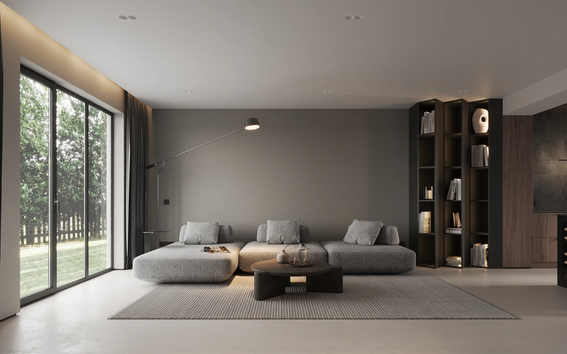 A warm, refined living space shaped by natural light and tactile materials